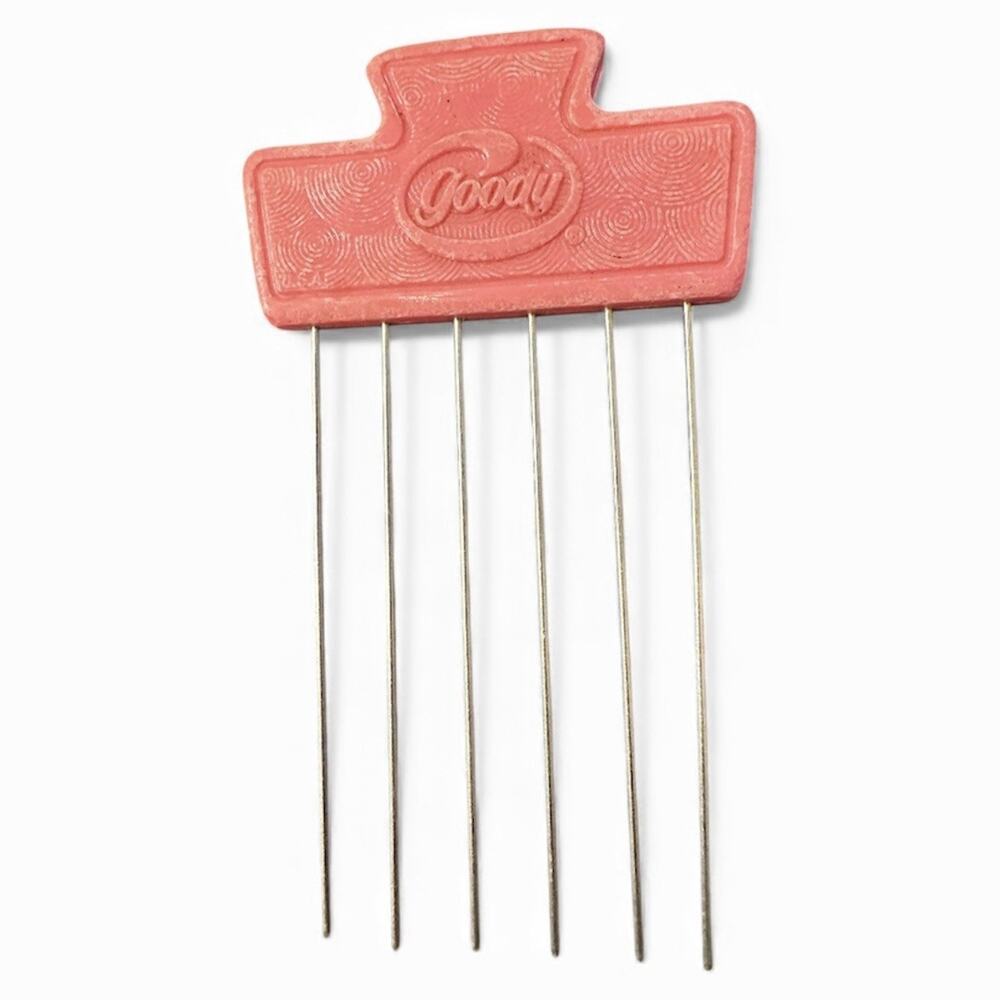 Vintage Goody Pink Hair Pick Comb 6 Metal Prongs Retro Styling Tool USA Made